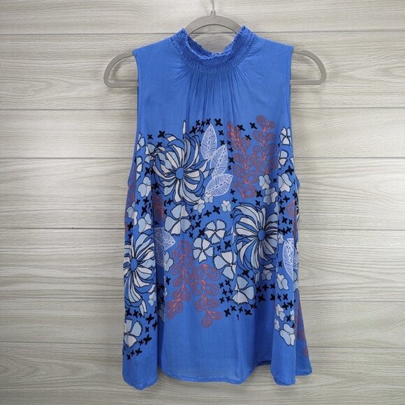 KAARI Blue High Neck Floral Top - Picture 8 of 8